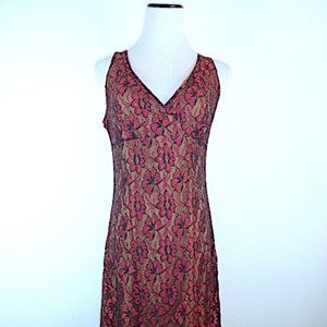 AA MILANO Italy black RED LACE DRESS sleeveless v neck midi 6 i42 Nwt